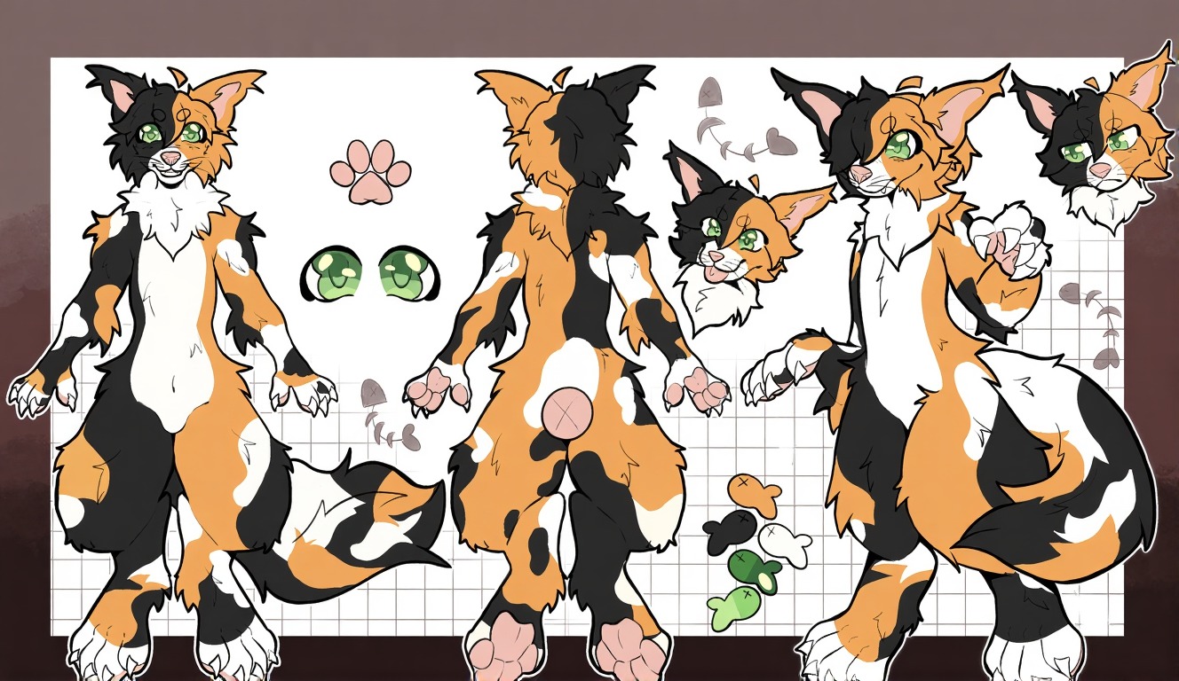 Builder-ready fursuit reference sheet