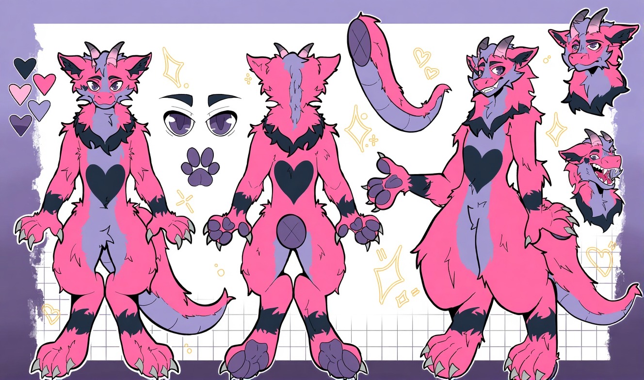 Fursona ref sheet with expression sheet